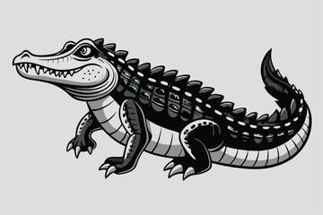 Fototapeta premium Stylized black and white alligator vector illustration on a light gray background