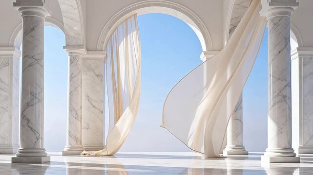 Marble columns with flowing curtains