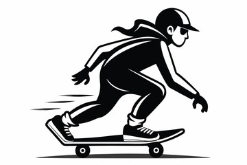 Fototapeta premium Silhouette illustration of a skateboarder performing a ride in dynamic action and motion