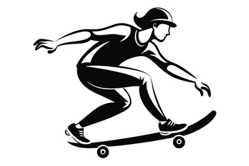 Silhouette of a skateboarder in action performing skateboarding tricks on a white background © Creative Graphic Des