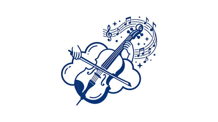 Hands playing a cello surrounded by musical notes and stars © hakimi