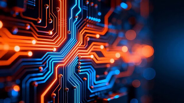 Circuit board with glowing lines