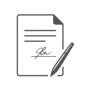 Signed document with pen black silhouette on white background