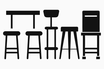 Fototapeta premium Silhouette collection of furniture including stools table chairs and bar seating design