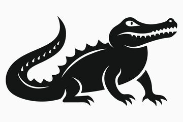 Obraz premium Simple black silhouette of an alligator isolated on a white background vector illustration