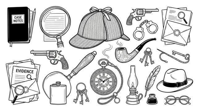 Detective Tools and Clues Collection - Vintage Illustration
