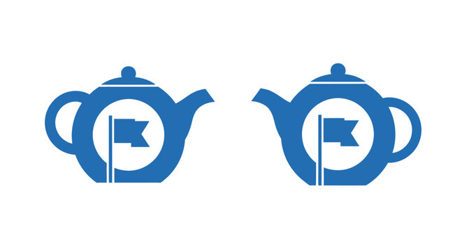 Two blue teapot icons with flags on top.
