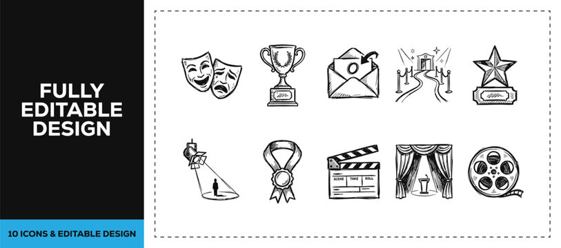 Black ink scribble music audio vinyl icon set bundle featuring hand drawn doodle sketch vector illustrations for dj recording and radio broadcasting media studio branding design.