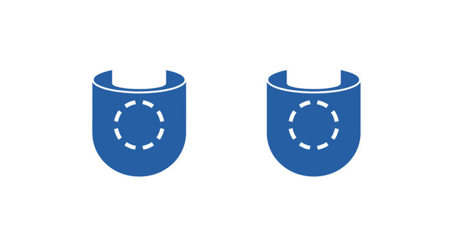Two blue curved shapes with dashed circle outlines.