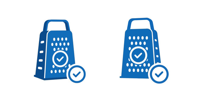 Two blue graters with checkmarks on white background.