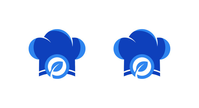 Blue Chef Hat with Green Leaf Logo Design.