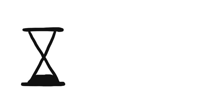 In the hourglass, the black mass falls into the lower section, then the mechanism turns over.