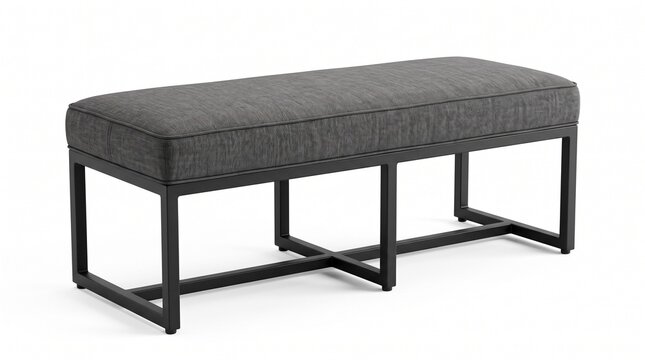 Modern gray bench, upholstered furniture, black metal legs, home decor