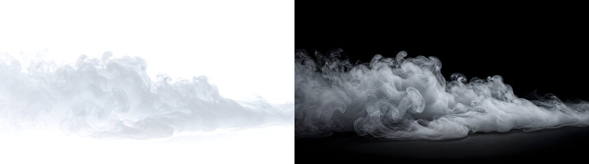 Ground fog mist layer spreading low across a dark surface with soft rolling texture perfect for eerie atmospheric visuals in PNG, Transparent and Black Background Versions for creative design use © Crafter