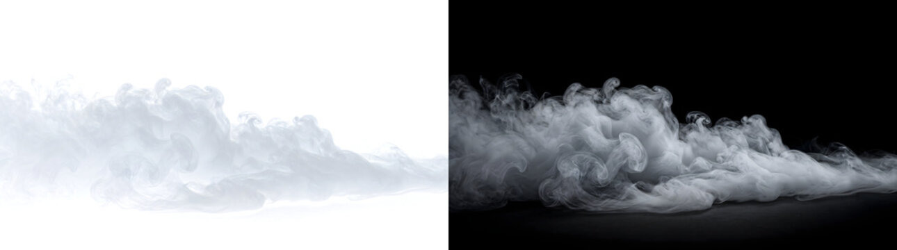 Ground fog mist layer spreading low across a dark surface with soft rolling texture perfect for eerie atmospheric visuals in PNG, Transparent and Black Background Versions for creative design use