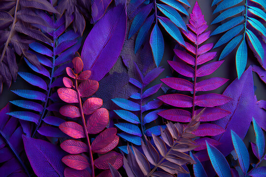 Electric Botanical Tapestry of Luminous Purple and Blue Leaves