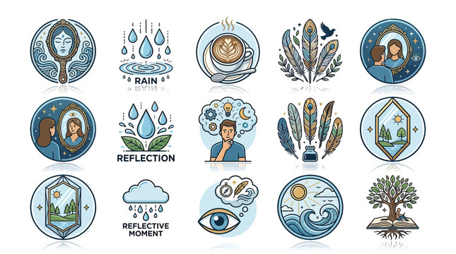Collection of mindful reflection and self discovery icons