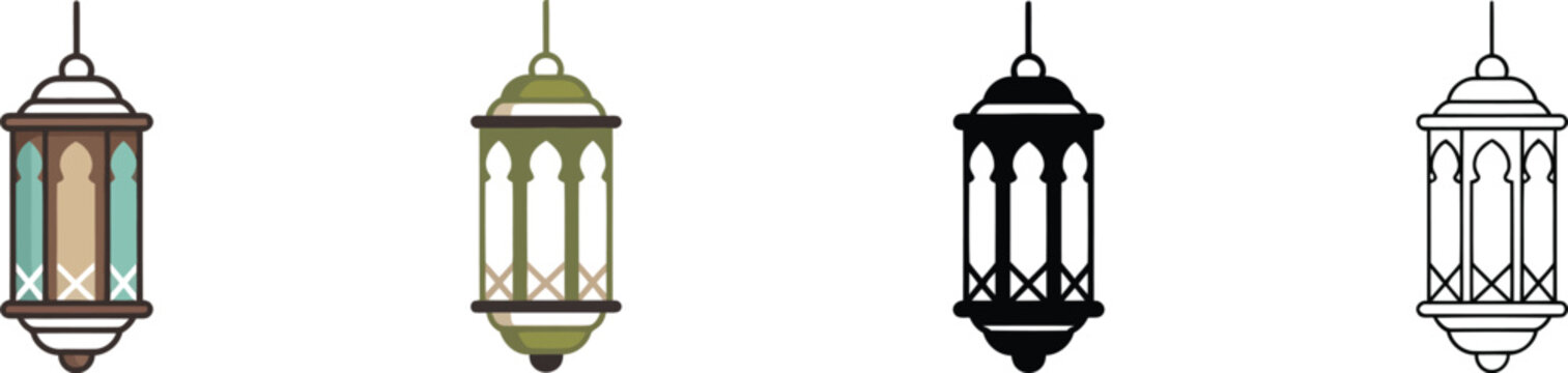 Four islamic lanterns in different styles and colors ramadan lantern