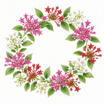 Pentas Wreath Watercolor Illustration on White Background
ペンタスのリース