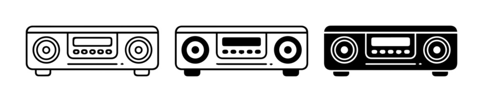 Retro Audio Player Icons, Vintage Stereo Equipment, Classic Music Device Set