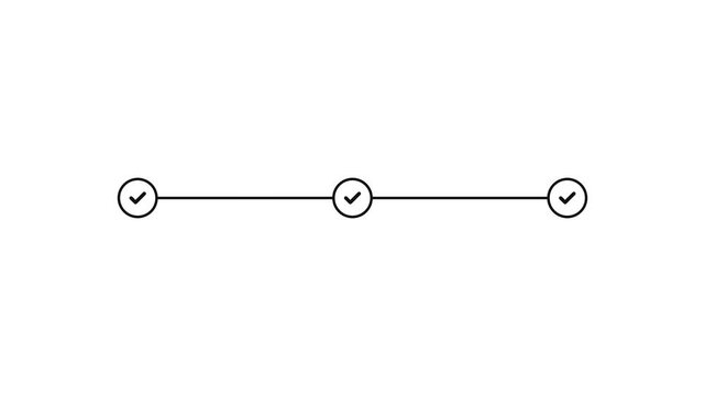 Sequential timeline milestone checkmark 3 step progress bar, animated simple checklist loop