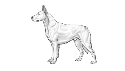 Fototapeta premium Belgian Tervuren dog standing in profile view. Purebred herding canine with elegant posture and long fur. Professional breed standard illustration...