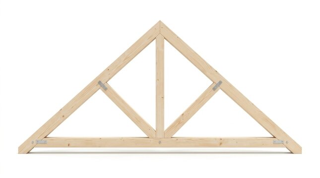 Photorealistic Triangular Wooden Roof Truss on White Background