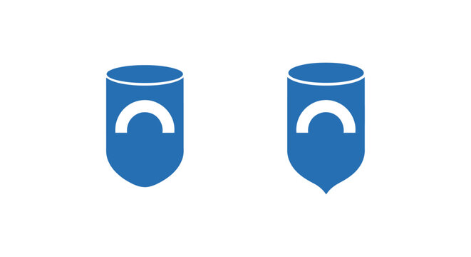 Two blue shield icons with curved top design.