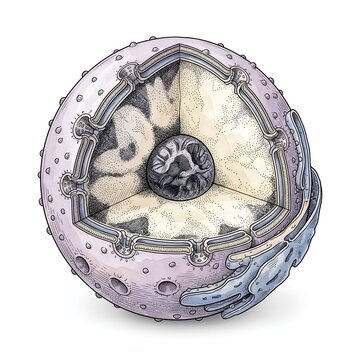 Cell Nucleus Cross Section Scientific Biology Illustration Isolated on White