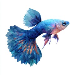 Fototapeta premium Low Poly Geometric Blue Siamese Fighting Fish With Flowing Fins On Isolated White Background