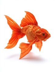 Fototapeta premium Orange Origami Goldfish Crafted From Paper On A Clean White Background