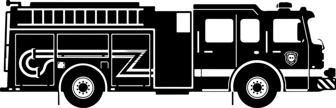 Fire truck, emergency vehicle, black fire engine, vector illustration