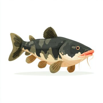 Pixel Art Illustration Of A Spotted Catfish Swimming Isolated On White Background