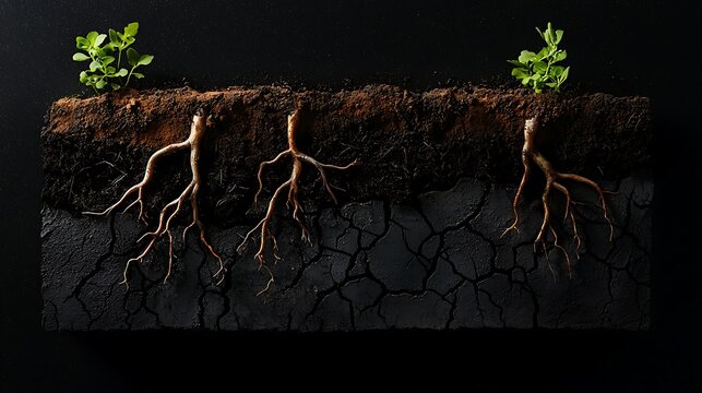 Roots growing through soil