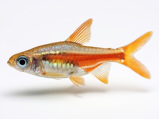 Fototapeta premium Small Bright Orange Tropical Fish Isolated On White Background