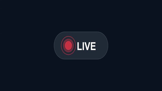 Dynamic live broadcast indicator button for real-time video streaming, actively recording sequences. Essential graphic element for digital content and online platforms