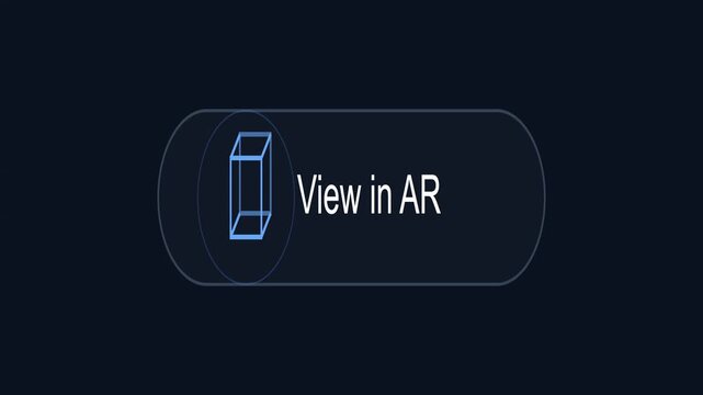Augmented reality view in AR button icon with 3D wireframe box symbol on dark background