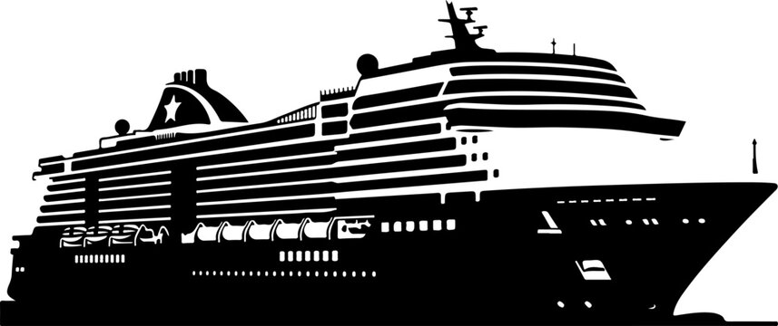 Cruise ship, ocean liner, black silhouette, vector illustration, travel, transportation, nautical