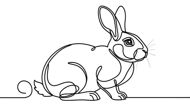 Minimalist line art rabbit drawing white background.