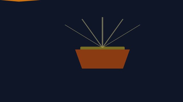 Minimalist abstract illustration of a brown vessel with structural masts on a dark blue background for modern motion design