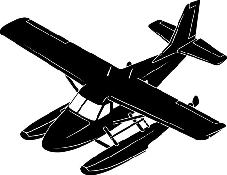 Black seaplane, airplane icon, vector aircraft, floatplane silhouette