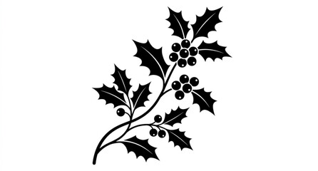 Christmas holly berry branch silhouette vector clipart © MdMainul