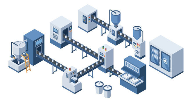 Modern automated factory production line with conveyor belts.