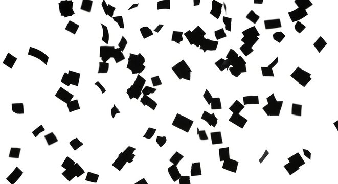 Black confetti on white background.