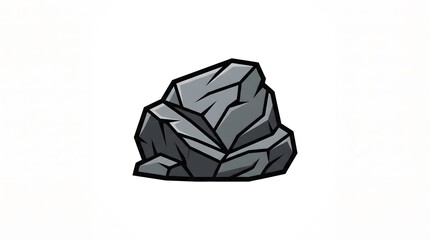 Naklejka premium A vector illustration of a grey jagged rock or boulder with clean black outlines, sharp geometric shading, and modern cartoon style, isolated on a solid white background