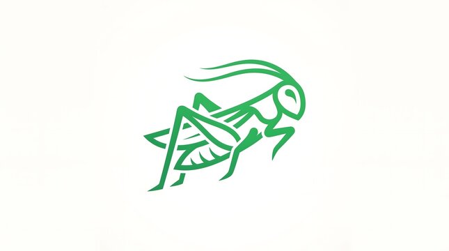 A minimalist and modern vector logo design of a grasshopper, creatively crafted using clean green line art on a solid white background