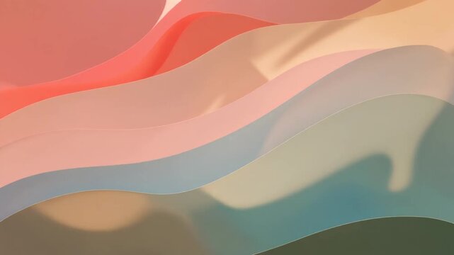 Abstract flowing pastel shapes in smooth gradient waves, artistic graphic design with soft curves and muted colors, digital illustration from close viewpoint