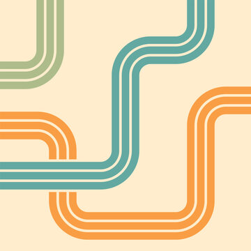 Abstract background of rainbow groovy Wavy Line design in 1970s Hippie Retro style. Vector pattern ready to use for cloth, textile, wrap and other.