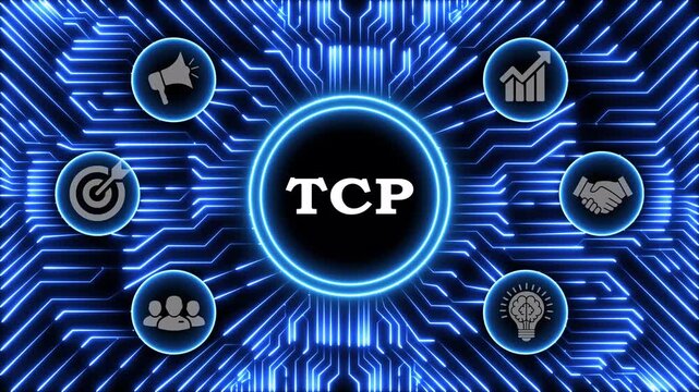 Transmission control protocol digital concept with animated blue circuit board.