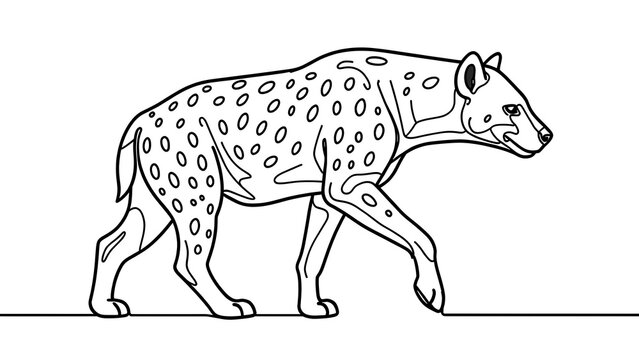 Spotted hyena walking illustration white background.